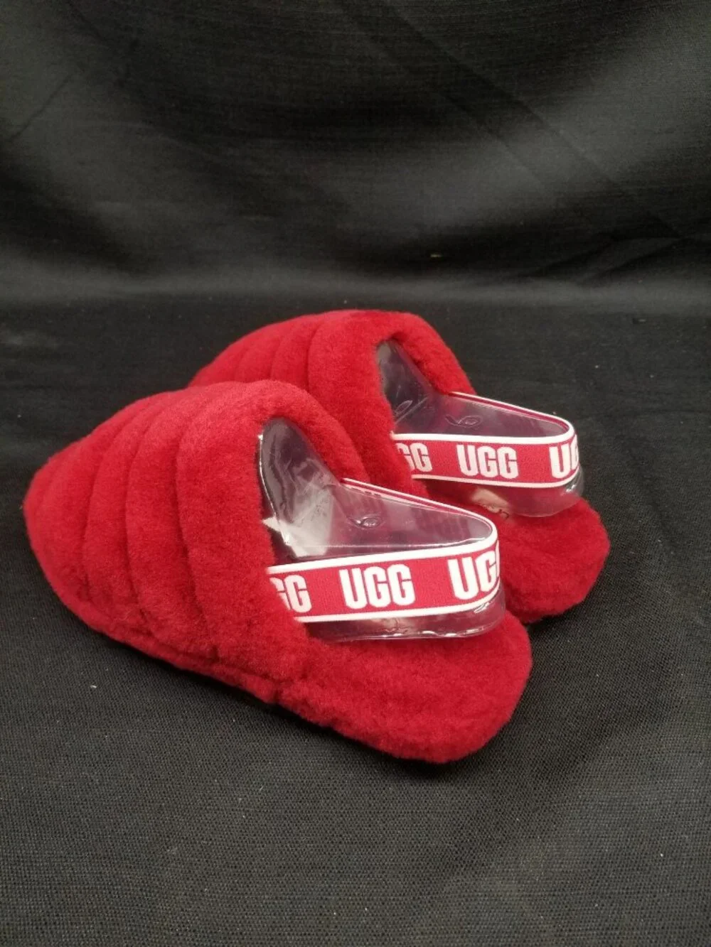 UGG Girls K Fluff Yeah Slippers Slides Soft Ribbon Red Size 6 NEW IN BOX!
